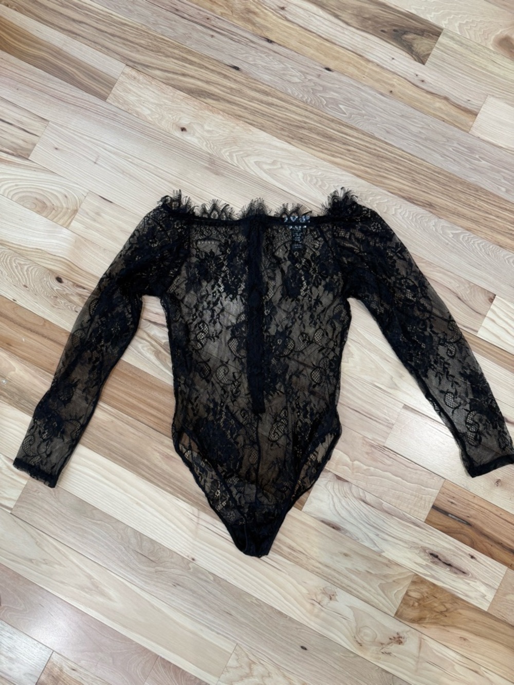 Lovers + Friends Black Lace Long-Sleeve Bodysuit